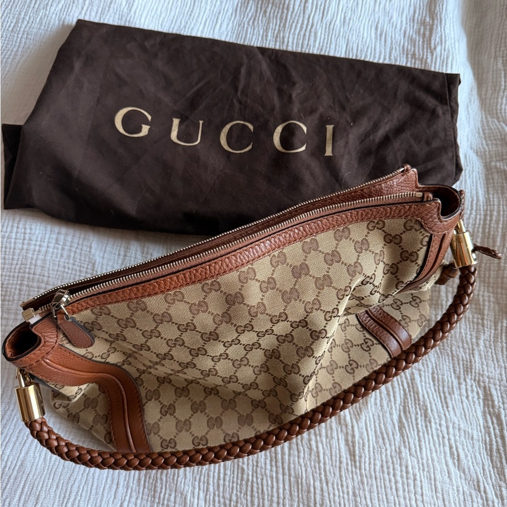 Gucci Beige and Brown Monogram Hobo